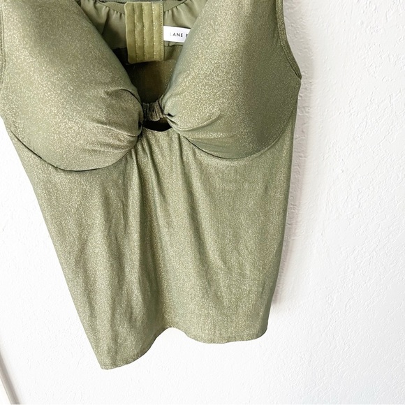 Lane Bryant Swim Top Women's 40DDD Plunge Front Knot Tankini Green Shimmer - Picture 4 of 9